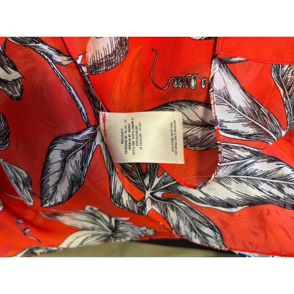 Leifsdottir by Anthropologie French Red Floral Silk Tunic Blouse Size 0 - Picture 3 of 5